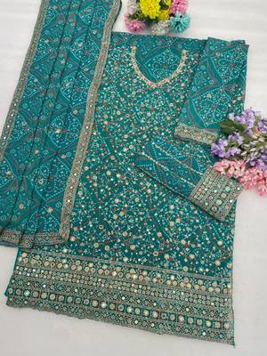 Sky blue georgette semi stitched wedding suits 2
