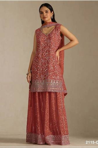 Orange georgette semi stitched wedding suits
