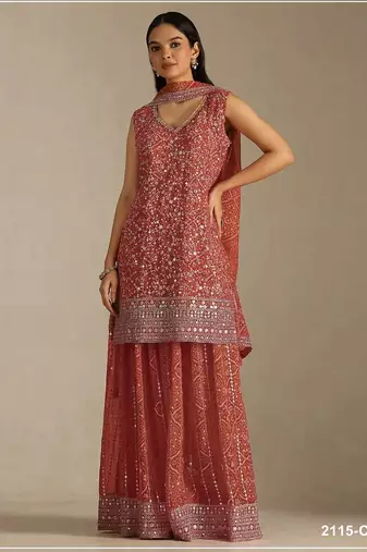 Orange georgette semi stitched wedding suits