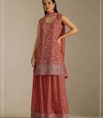 Orange georgette semi stitched wedding suits