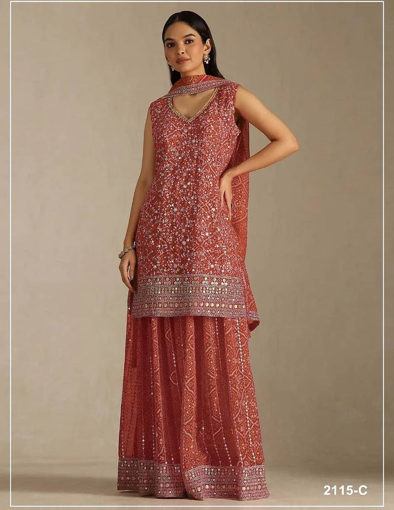 Orange georgette semi stitched wedding suits