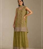 Lemon green georgette semi stitched wedding suits