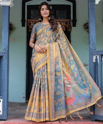 Blue colour ready to wear saree with unstitched blouse 1