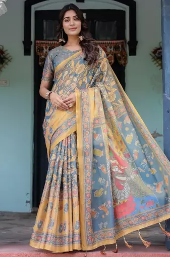 Blue colour ready to wear saree with unstitched blouse