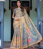 Blue colour ready to wear saree with unstitched blouse