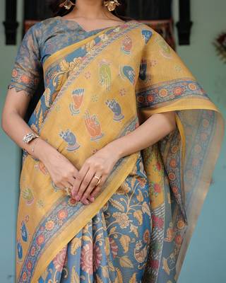 Blue colour ready to wear saree with unstitched blouse 3