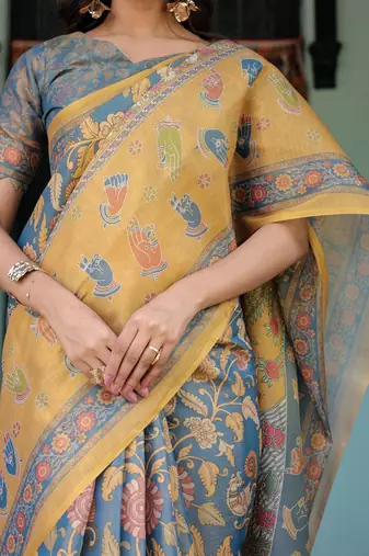 Blue colour ready to wear saree with unstitched blouse