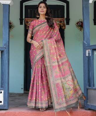 Rose colour ready to wear saree with unstitched blouse 1