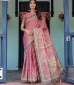 Rose colour ready to wear saree with unstitched blouse