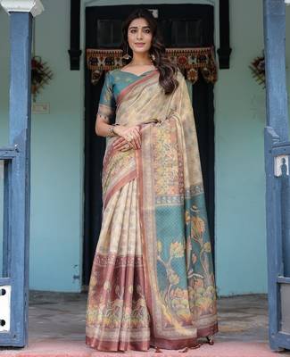 Teal colour ready to wear saree with unstitched blouse 1