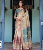 Teal colour ready to wear saree with unstitched blouse