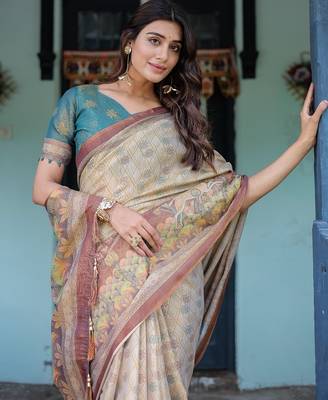 Teal colour ready to wear saree with unstitched blouse 2