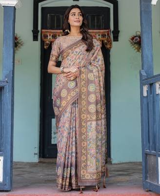Mauve colour ready to wear saree with unstitched blouse 1