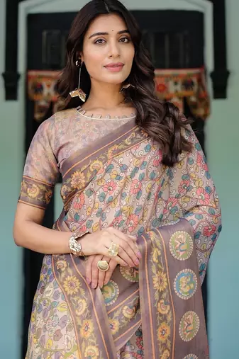 Mauve colour ready to wear saree with unstitched blouse
