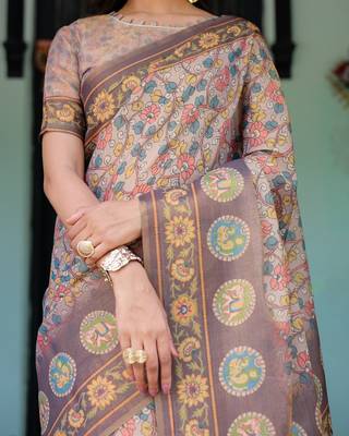 Mauve colour ready to wear saree with unstitched blouse 3