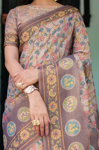Mauve colour ready to wear saree with unstitched blouse