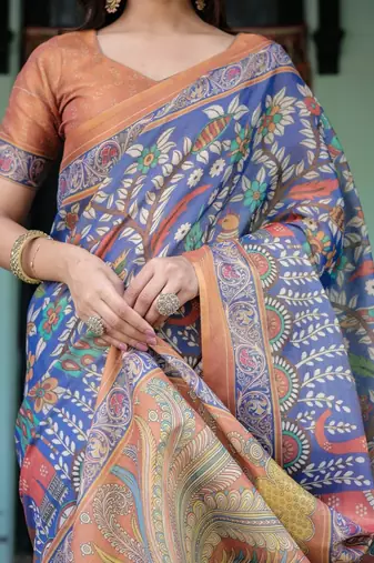 Blue colour ready to wear saree with unstitched blouse
