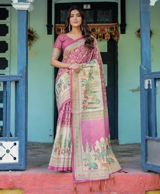 Pink colour ready to wear saree with unstich blouse 1
