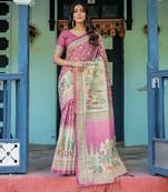 Pink colour ready to wear saree with unstich blouse
