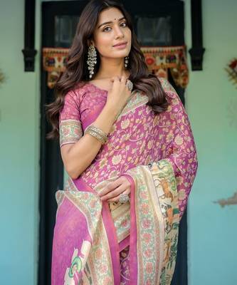 Pink colour ready to wear saree with unstich blouse 2