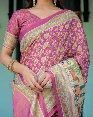 Pink colour ready to wear saree with unstich blouse 3