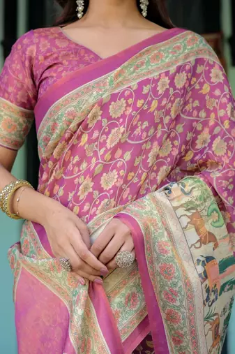 Pink colour ready to wear saree with unstich blouse