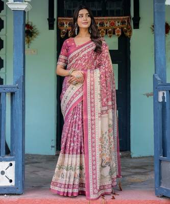 Pink colour ready to wear saree with unstitched blouse 1