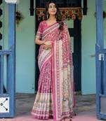 Pink colour ready to wear saree with unstitched blouse