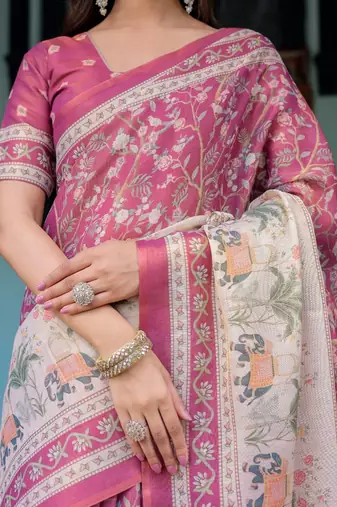 Pink colour ready to wear saree with unstitched blouse