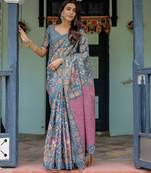 Blue colour ready to wear saree with unstitched blouse