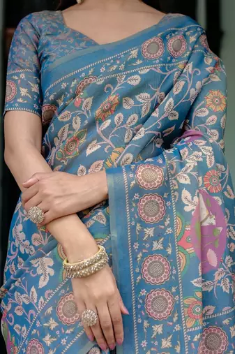 Blue colour ready to wear saree with unstitched blouse