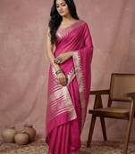 Wine colour cotton saree with zari border & blouse piece