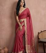 Maroon colour cotton saree with zari border & blouse piece