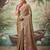 Brown colour tissue silk saree with silver grey pallu & tassels
