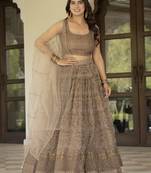 Brown Zari and Sequins Embroidered Net fabric indian Lettest Designer Wedding Lehenga choli