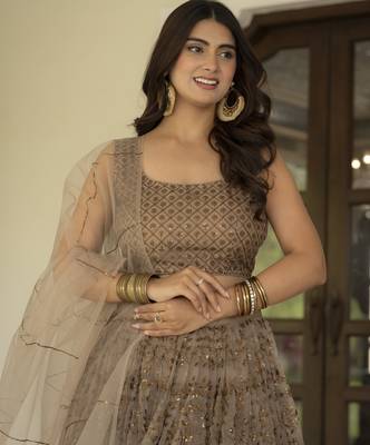 Brown Zari and Sequins Embroidered Net fabric indian Lettest Designer Wedding Lehenga choli 2