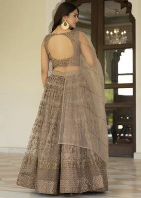 Brown Zari and Sequins Embroidered Net fabric indian Lettest Designer Wedding Lehenga choli 5