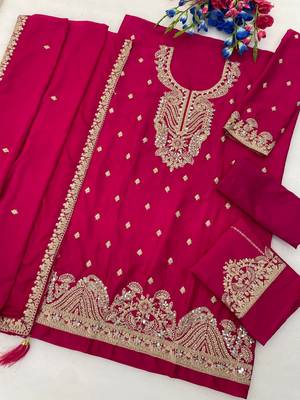 Pink chinon silk semi stitched wedding suits 2