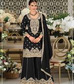 Black chinon silk semi stitched wedding suits