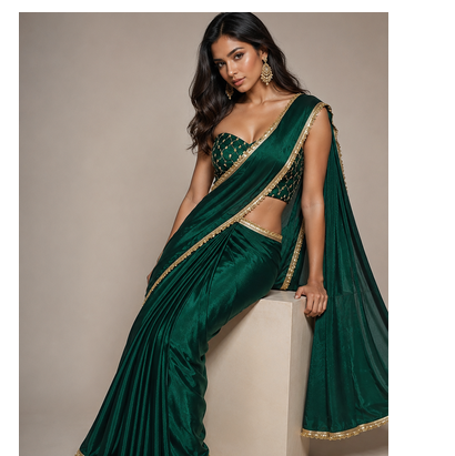 Designer Chinon Saree Decorated With Readymade Gold Sequence Lace  And Sequence Embroidered Unstitched  Blouse Piece 1
