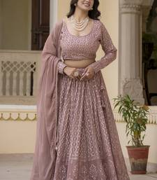 Rozy Brown Zari and Sequins Embroidered Faux Georgette indian Lettest Designer Lehenga Dress