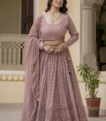 Rozy Brown Zari and Sequins Embroidered Faux Georgette indian Lettest Designer Lehenga Dress