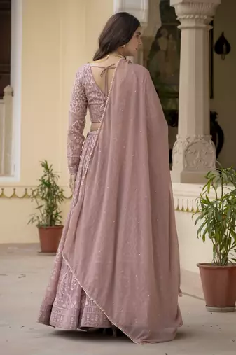 Rozy Brown Zari and Sequins Embroidered Faux Georgette indian Lettest Designer Lehenga Dress