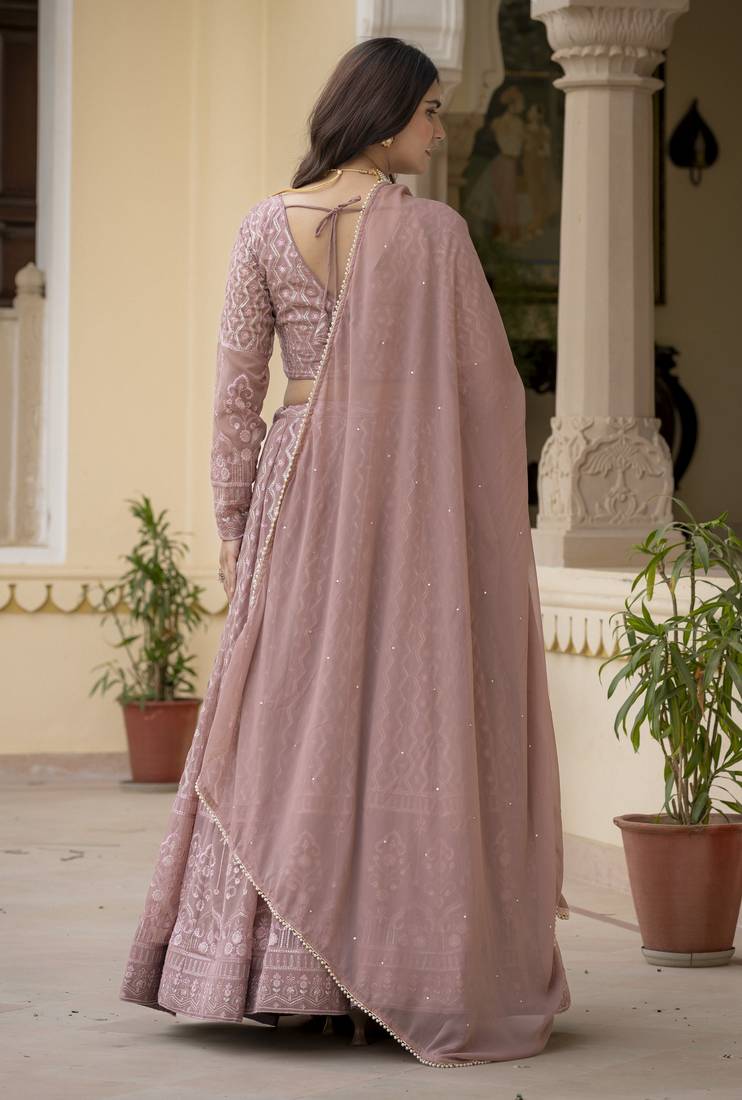 Rozy Brown Zari and Sequins Embroidered Faux Georgette indian Lettest Designer Lehenga Dress