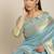 turquoise blue woven design silk blend kasavu saree with blouse