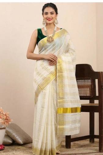 off white woven tissue kasavu saree with blouse