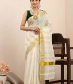 off white woven tissue kasavu saree with blouse