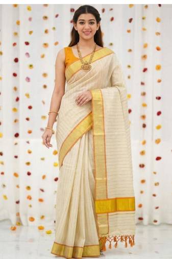 off white zari kasavu pure cotton saree with blouse