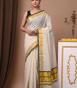 off white checked pure cotton kasavu saree with blouse