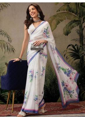 off white zari art silk kasavu saree ready to wear with blouse 1